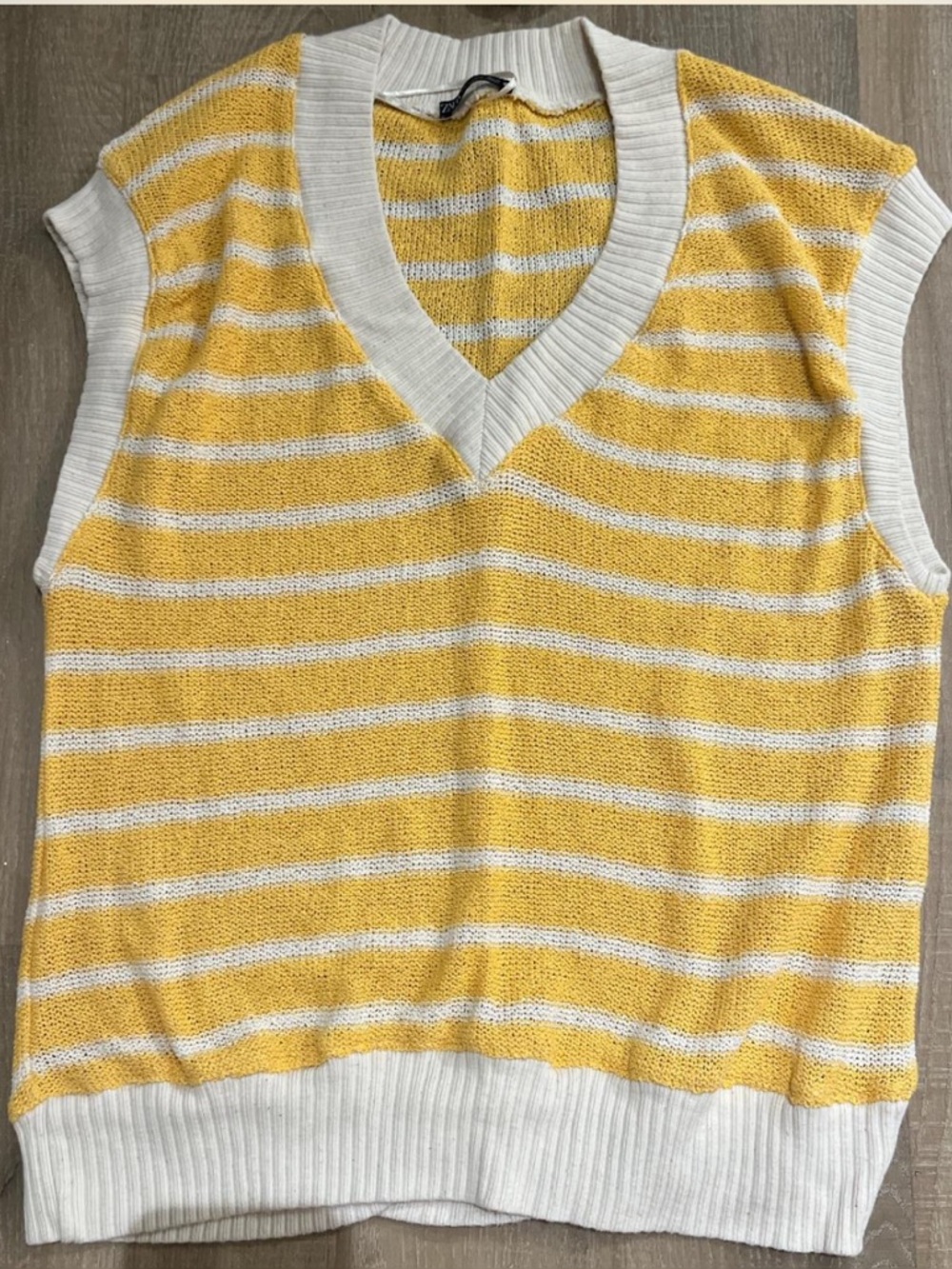 ZARA Yellow & White Striped V-Neck Knit Sweater Vest